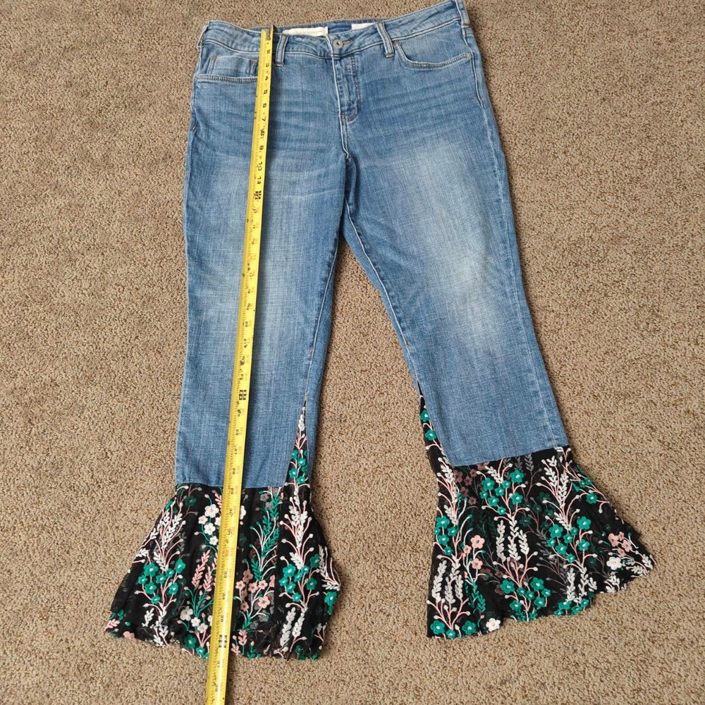 Pilcro And The Letterpress Pants Womens 31 Blue Flare Floral‎ Embroidered Unique - Picture 9 of 14